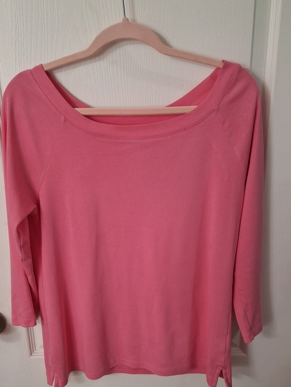 Talbots Women’s Pink Pima Cotton 3/4 Sleeve Bateau Neck Top